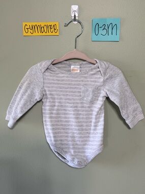 NWOT Gymboree Light Gray & White Striped Long-Sleeve Infant Onesie, Size 0-3M
